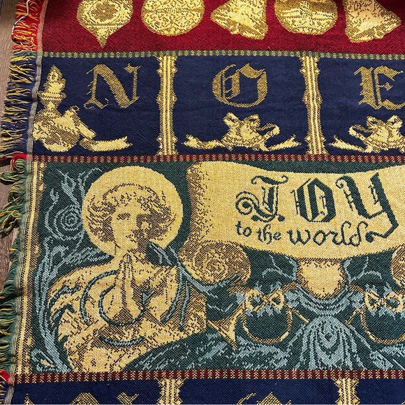 Vintage Christmas Tapestry Afghan Throw Blanket Joy To The World Noel 44x54 - Picture 8 of 15
